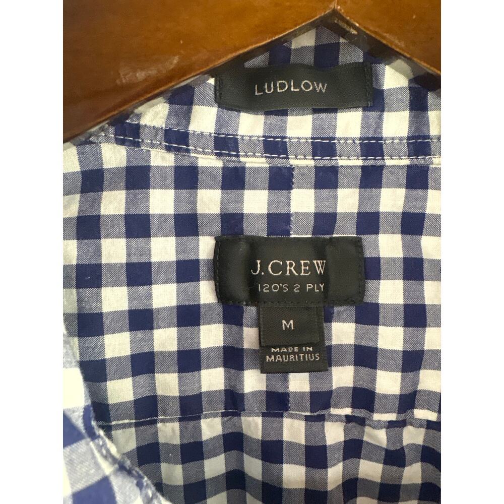Men’s J.Crew Medium Blue & White Gingham Button Up - Picture 4 of 5